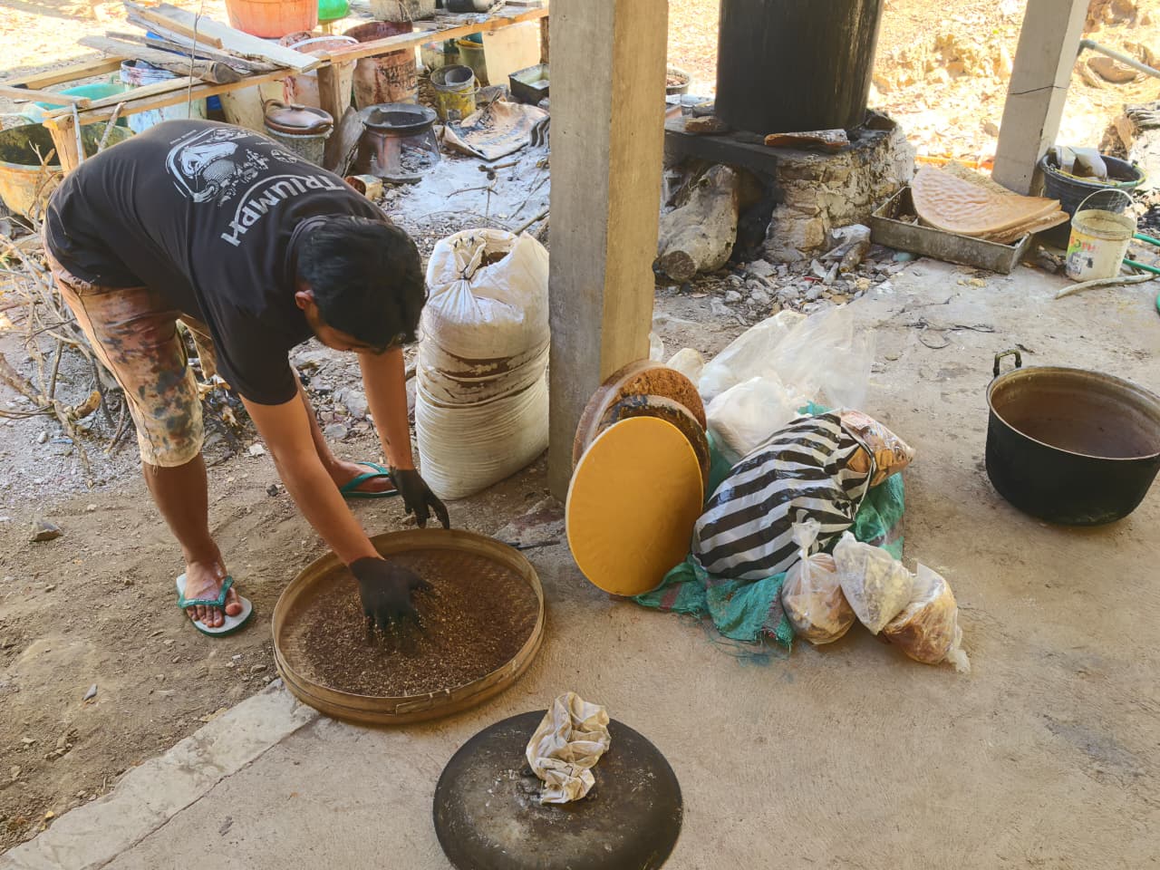 Proses sortir bahan baku kulit kopi